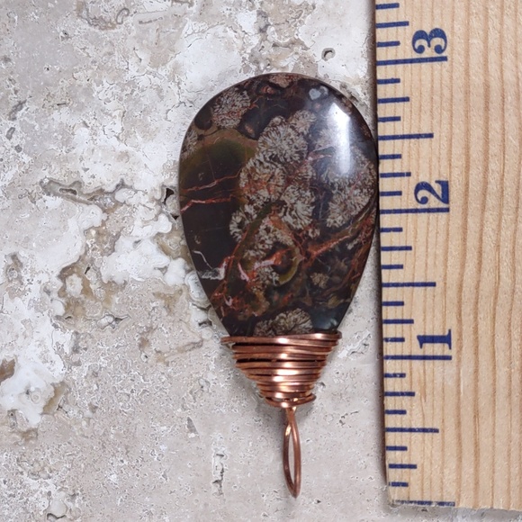 Copper Wire Wrapped Stone Pendant - Picture 4 of 4